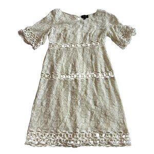 Laundry by Shelli Segal Cream Lace Sheath Dress Short Sleeve Size 6 Women's